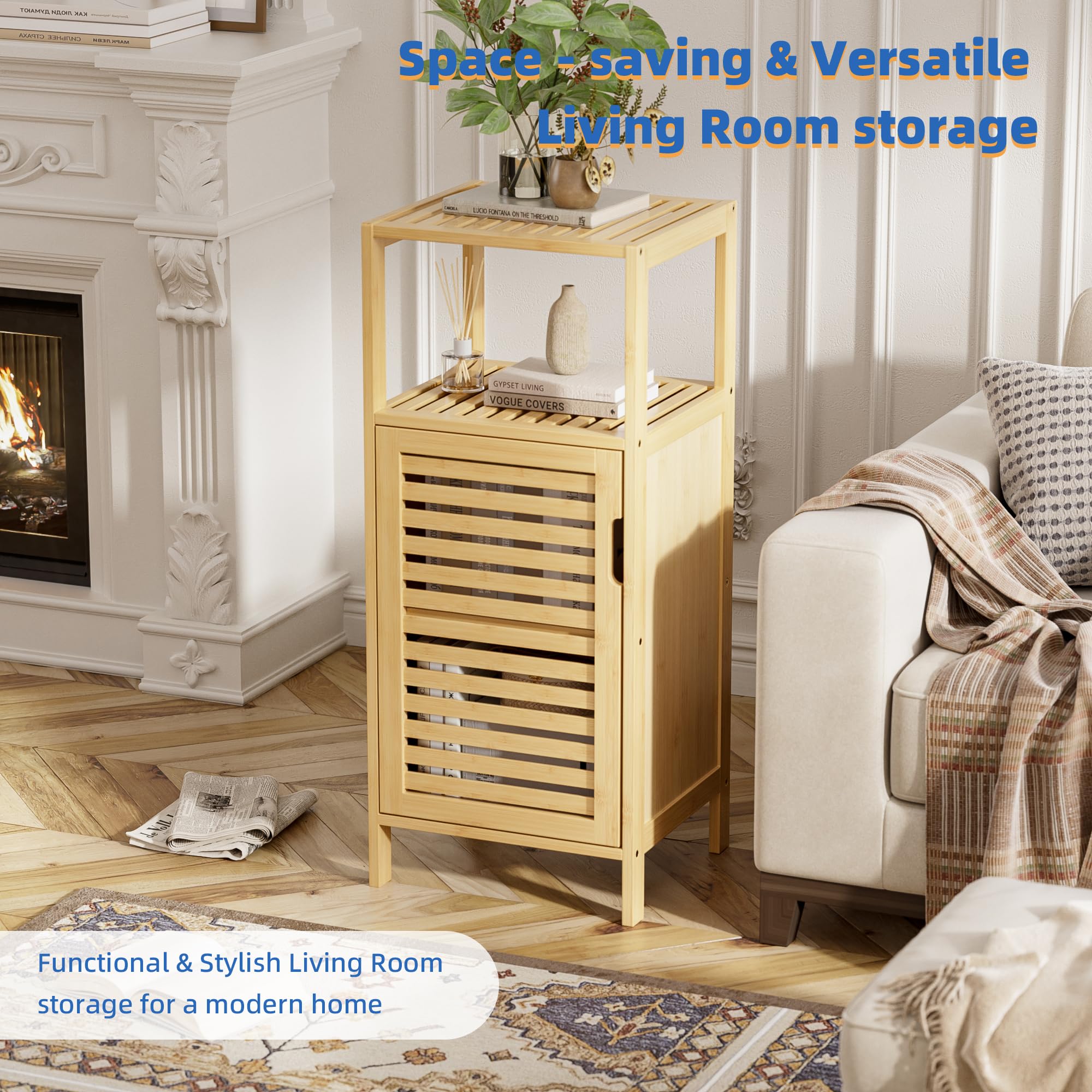 HITNET Bamboo Bathroom Cabinet – 4-Tier Slim Freestanding Floor Organizer