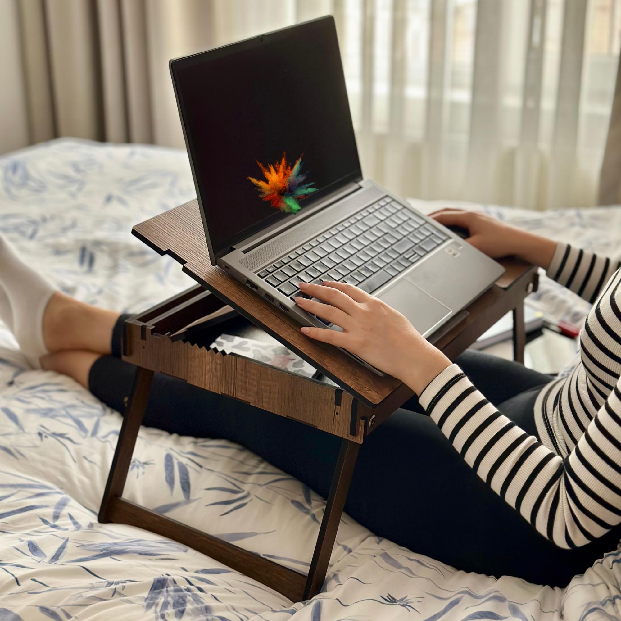 Vigowood Laptop Stand for Bed – Adjustable Ergonomic Wood Lap Desk