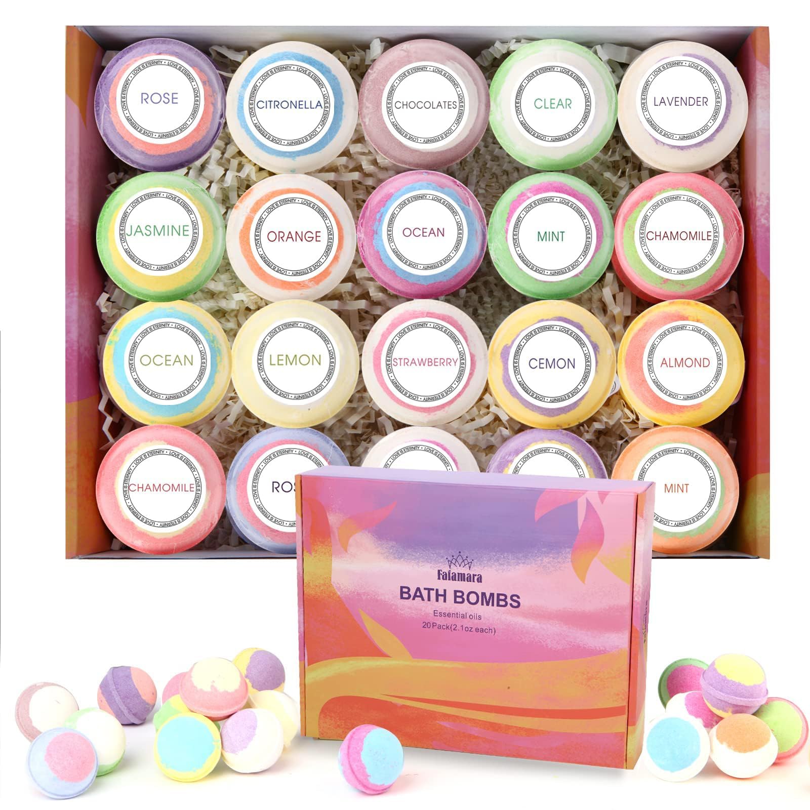 Fafamara Bath Bombs Gift Set – 20 Organic Handcrafted Essential Oil Balls