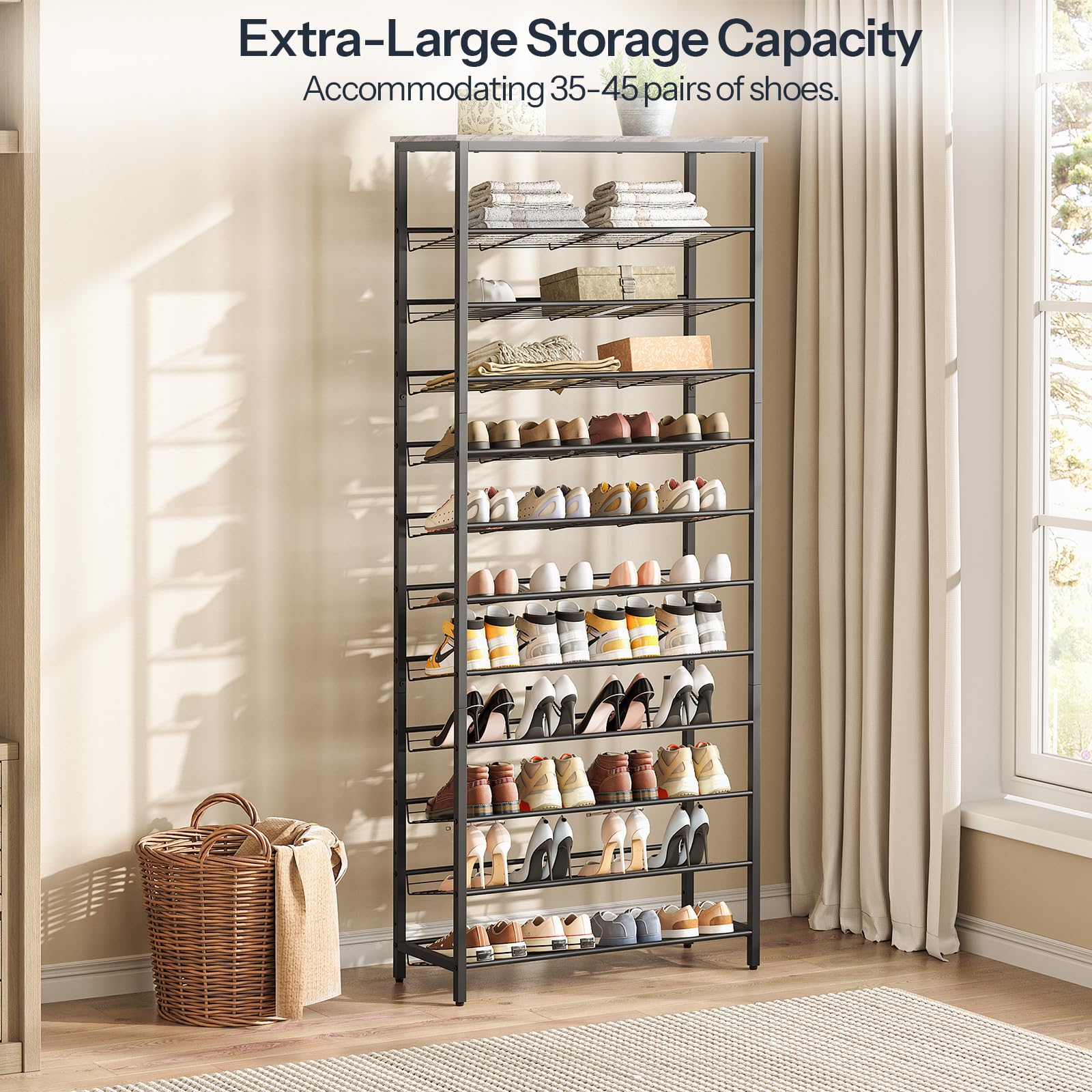HOOBRO 12-Tier Tall Shoe Rack – Large Metal Storage Organizer for 55 Pairs