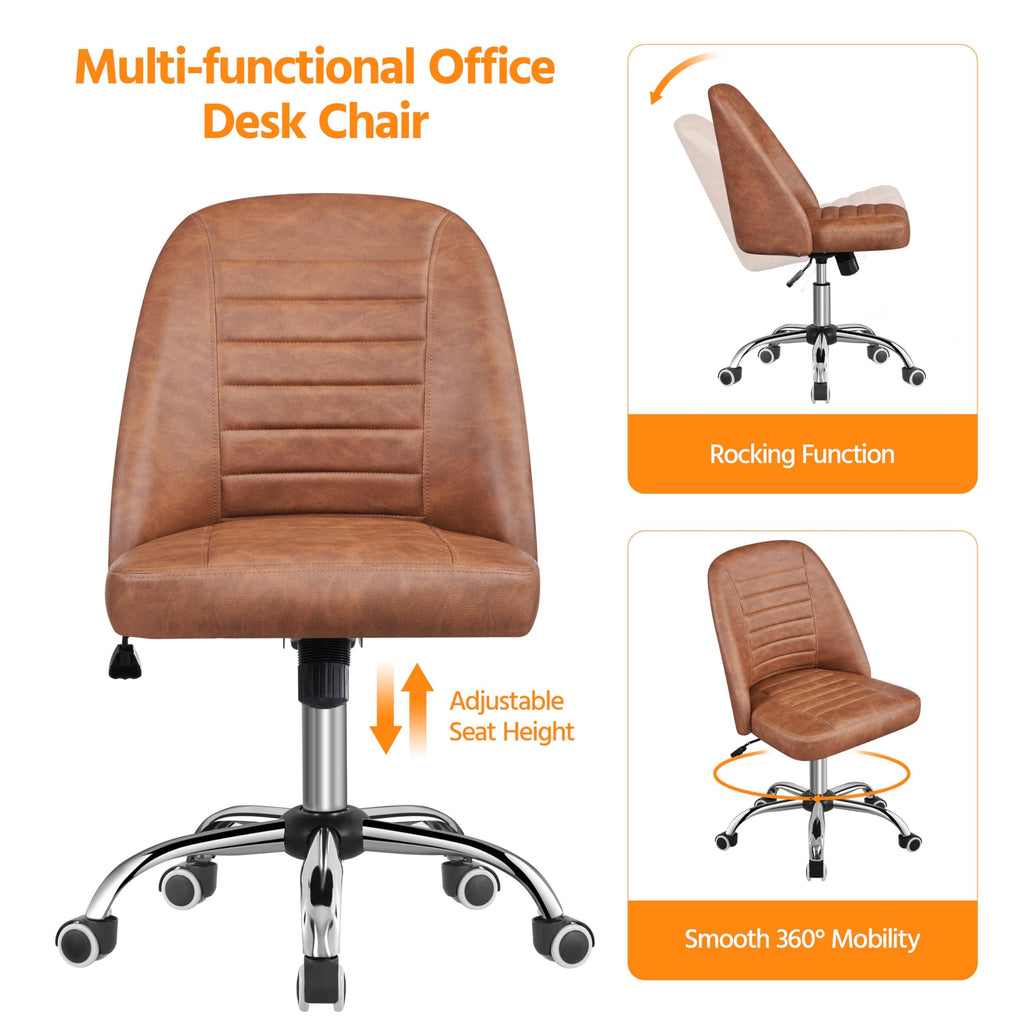 Yaheetech Armless Faux Leather Office Chair Swivel Back Support Retro Brown - image 5