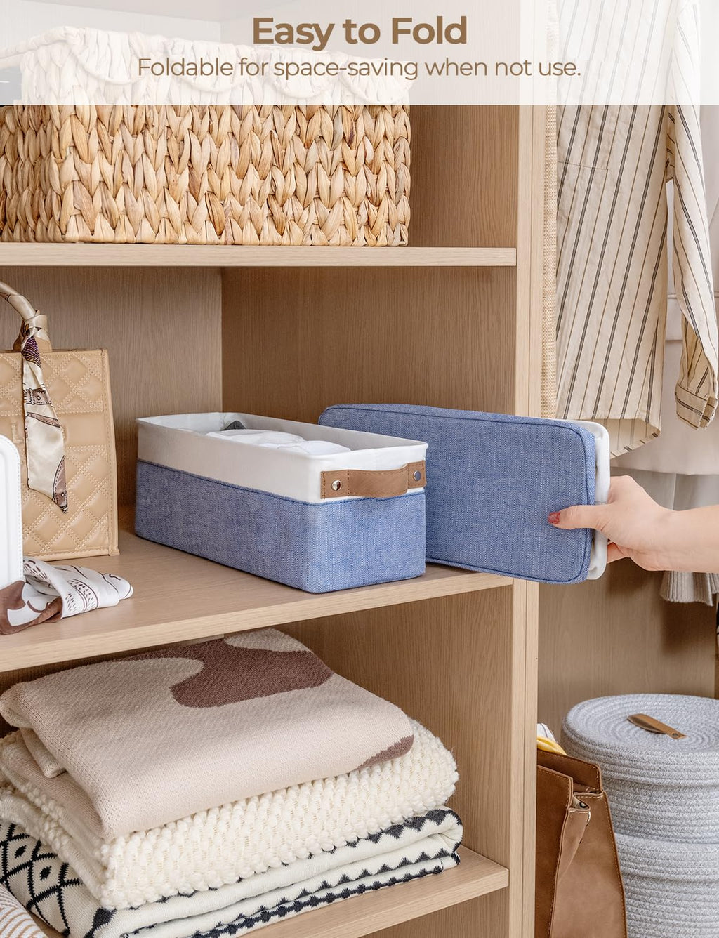 StorageWorks Narrow Storage Basket, Small Fabric Storage for Shelves, Deco Slim Storage Boxes for Clothes, Collapsible Baskets with Handles - image 4
