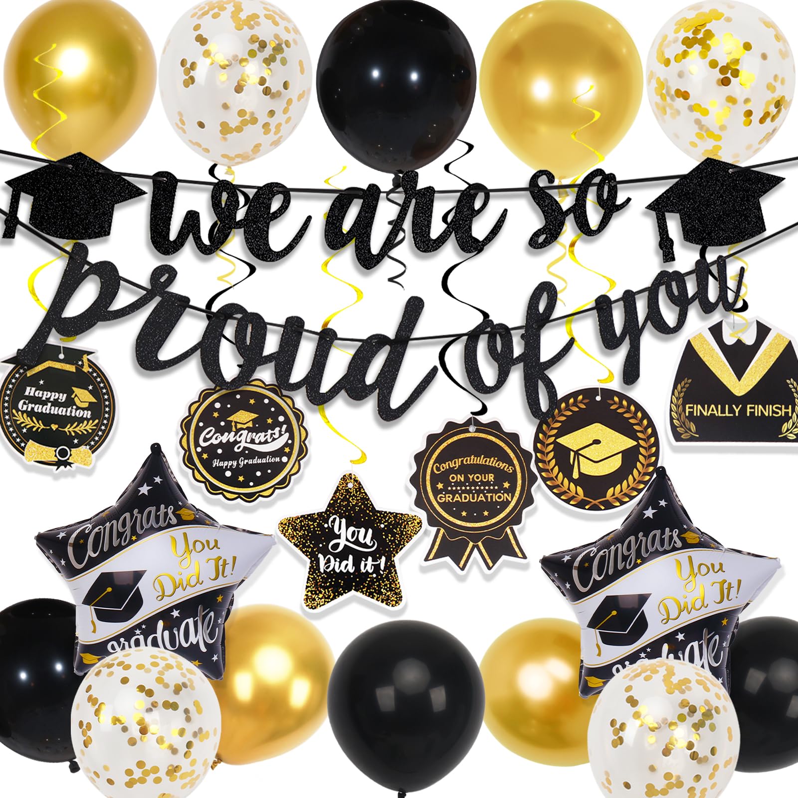 Jolof Store Class of 2025 Graduation Decorations – Black and Gold Kit