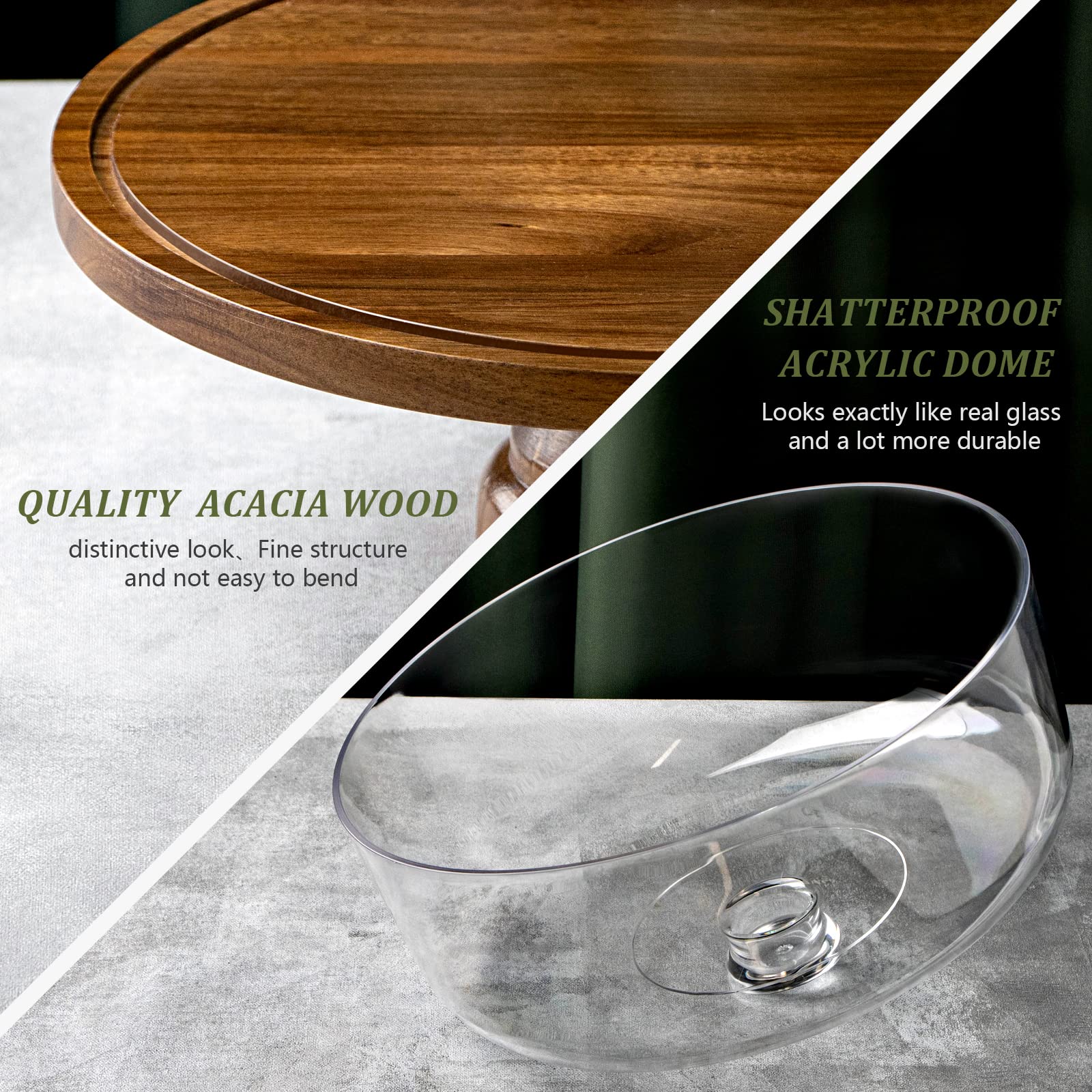 ANBOXIT Acacia Wood Cake Stand with Acrylic Dome Lid – Footed Display