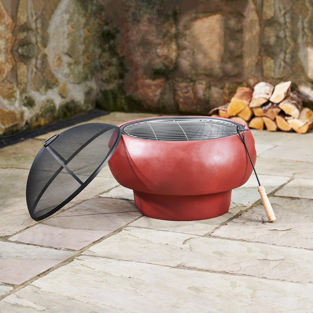 Teamson Home 53cm Wood Burning Fire Pit - Round BBQ Grill & Log Burner