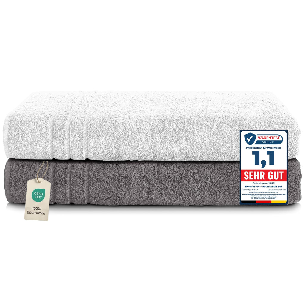 Komfortec Jumbo Bath Towels, 100% Cotton, Quick Dry, 80x200, Grey & White
