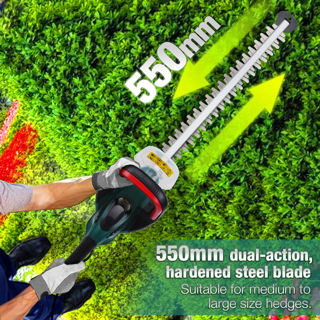 POSENPRO 600W Electric Hedge Trimmer – 550mm Dual Action Blade, 6m Cable