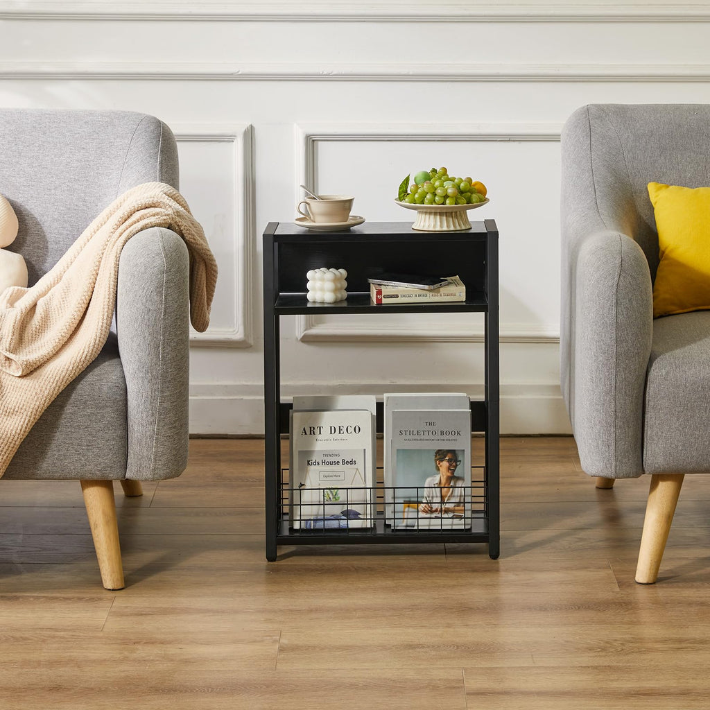 IBUYKE Narrow Side Table – 3-Tier Industrial End Table with Storage Shelf