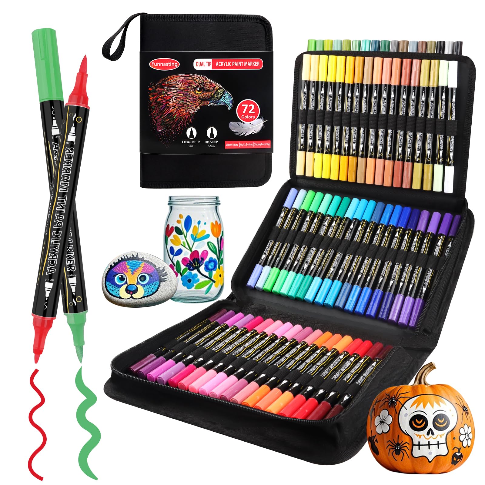 Funnasting 72 Colors Dual Tip Acrylic Paint Pens for Rock and Canvas