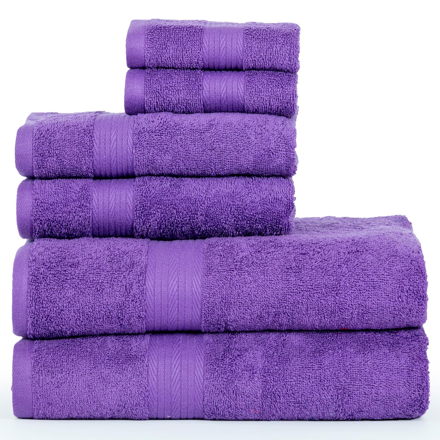 Ample Decor 6-Piece Cotton Bath Towel Set | 600 GSM Luxury Purple