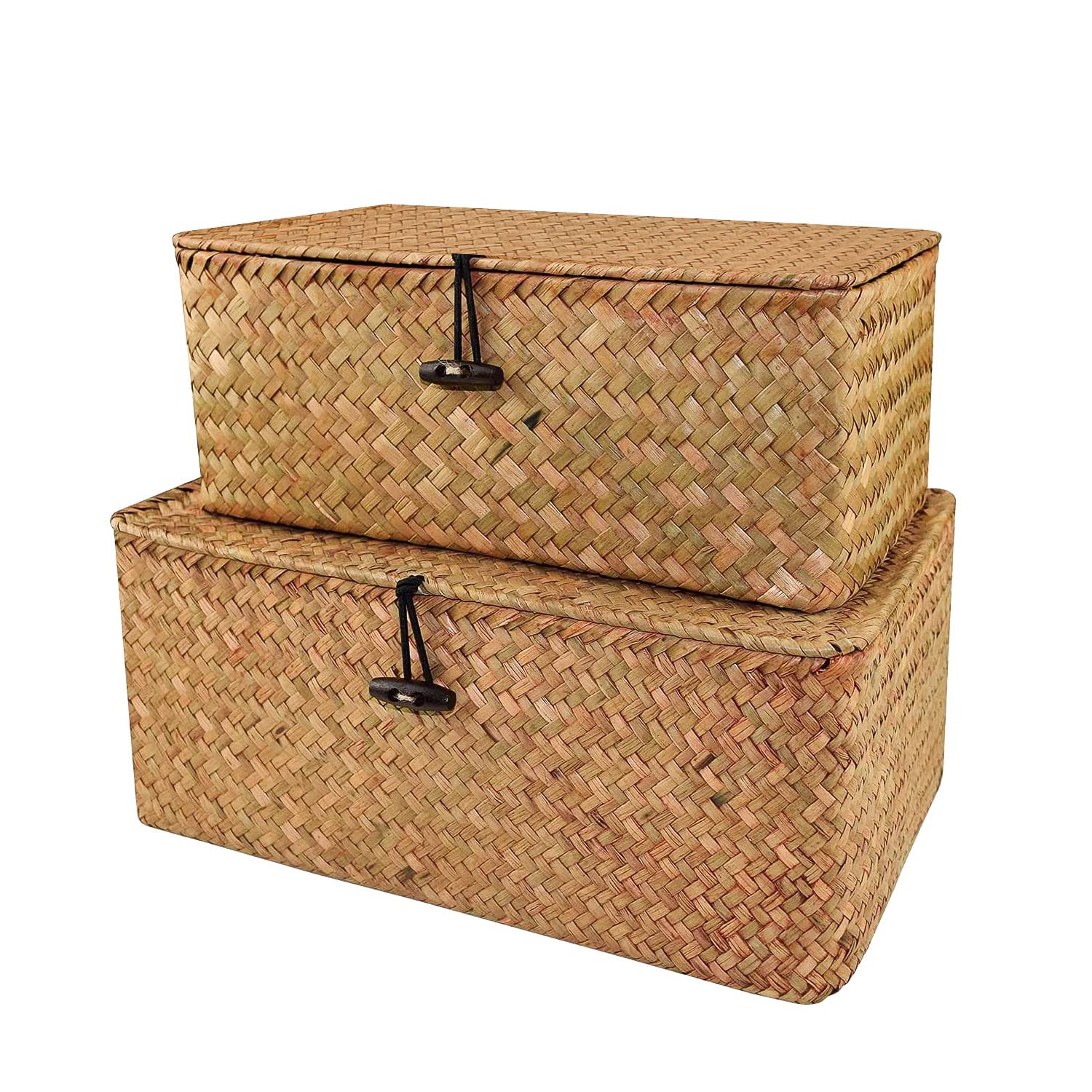 Jolof Store Woven Seagrass Storage Baskets with Lids – 2-Piece Set (L+XXL)