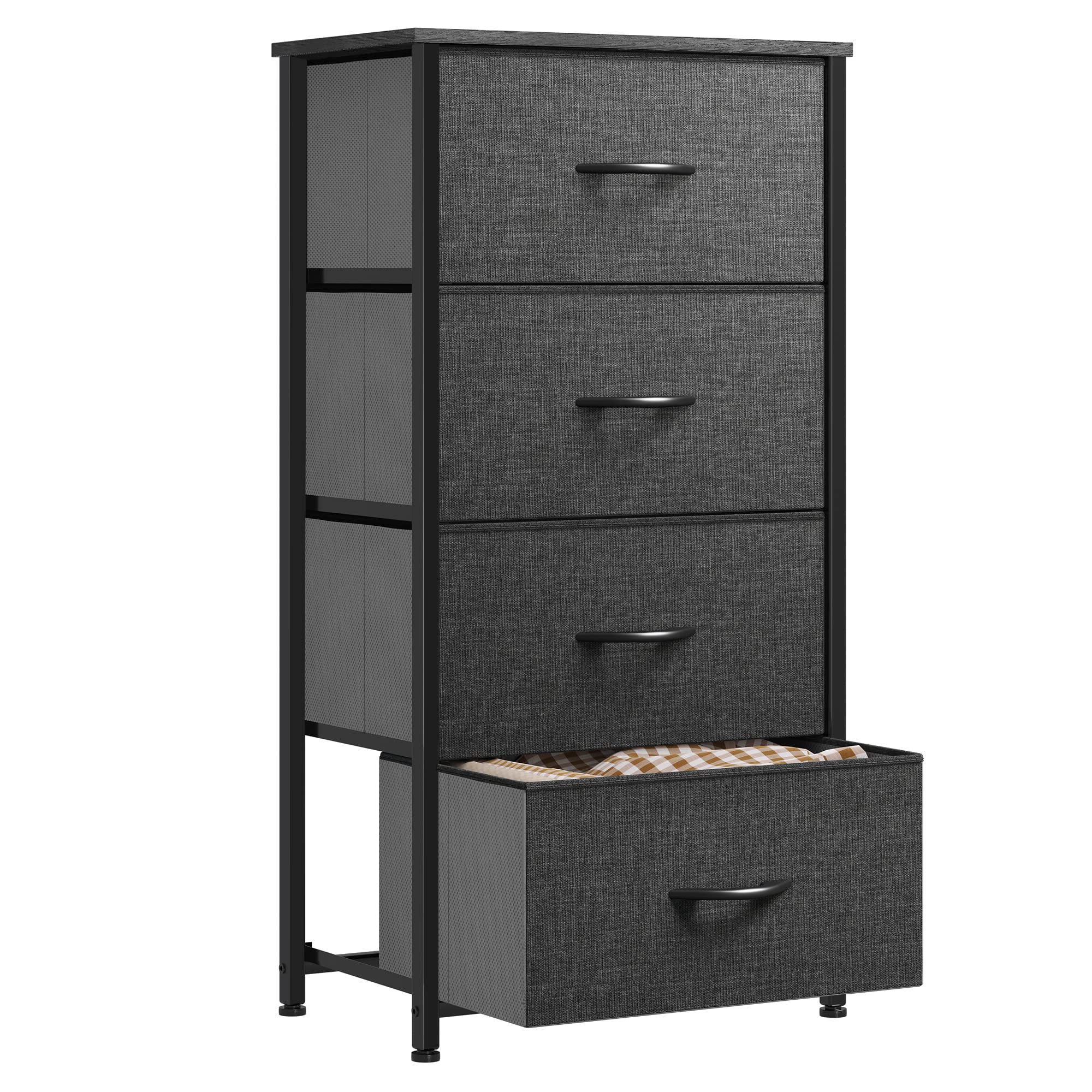 YITAHOME 4-Drawer Fabric Dresser | Modern Chest with Wood Top - Black Grey