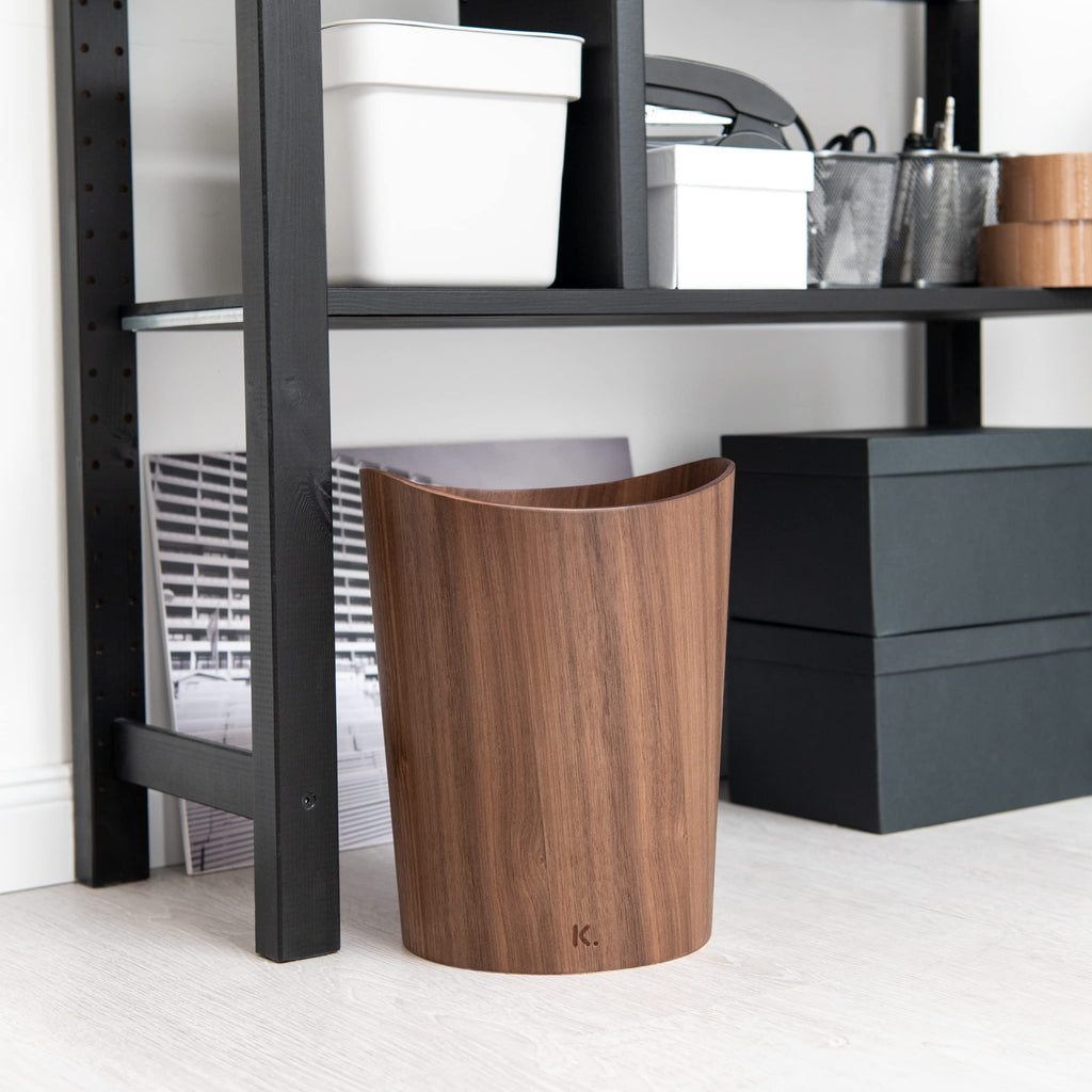 Kazai Börje Real Wood Waste Paper Bin | 9L Walnut Office Trash Can
