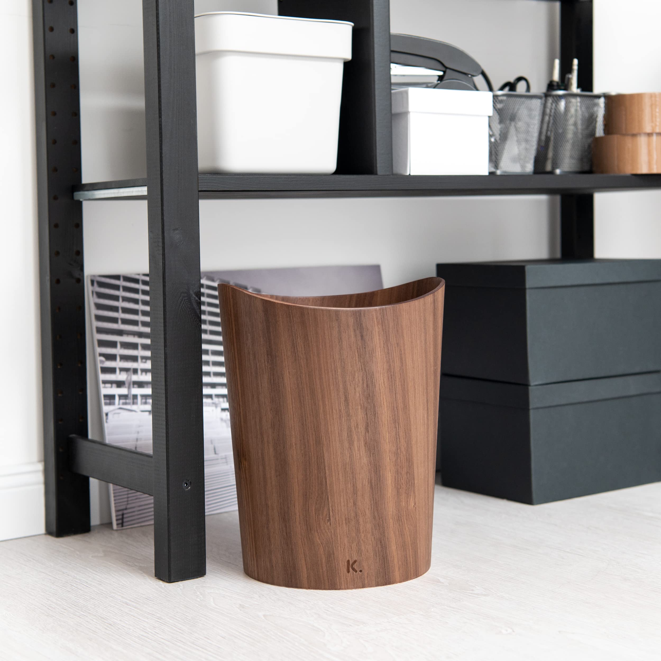 Kazai Börje Real Wood Waste Paper Bin | 9L Walnut Office Trash Can