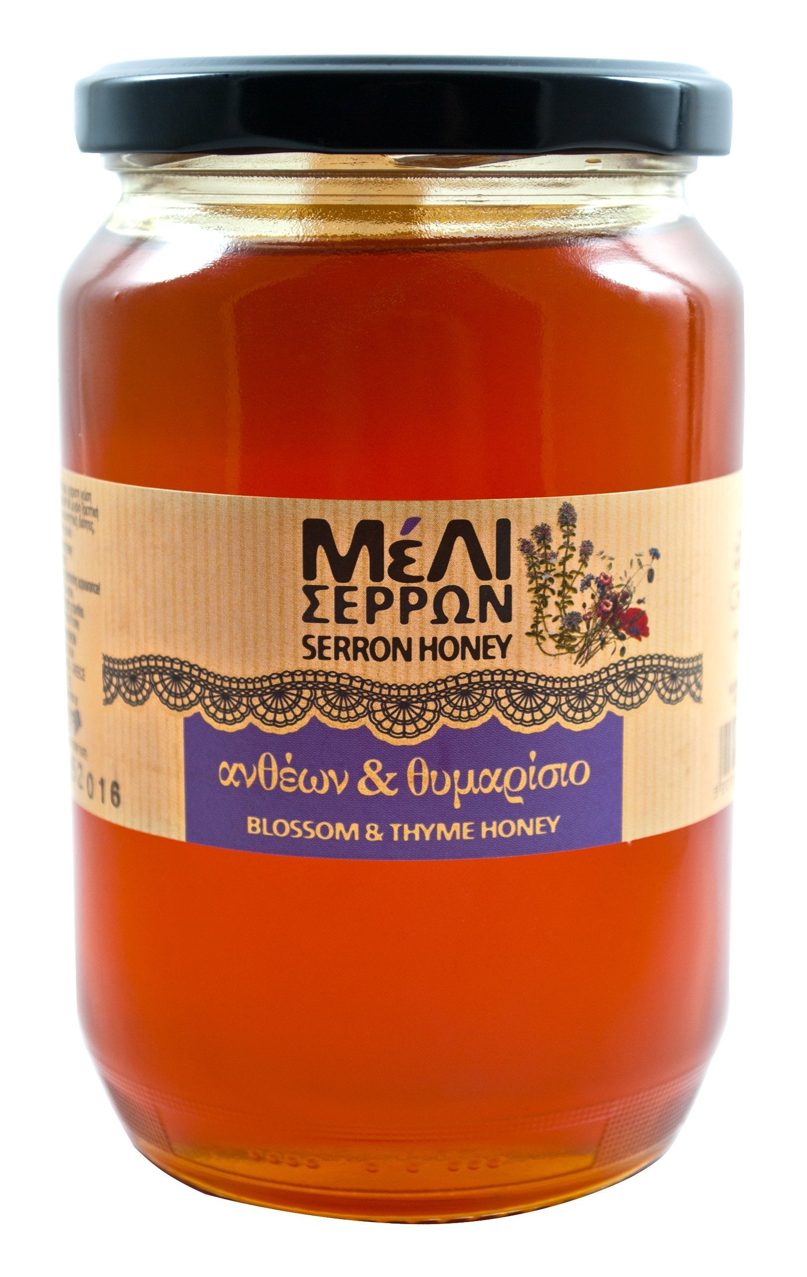 Meli Serron Greek Blossom and Thyme Honey – 920g Natural Glass Jar