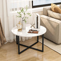 BOFENG Round Coffee Table Tea Table End Table Sofa Table for Living Room with Metal Legs,Black+White - image 1
