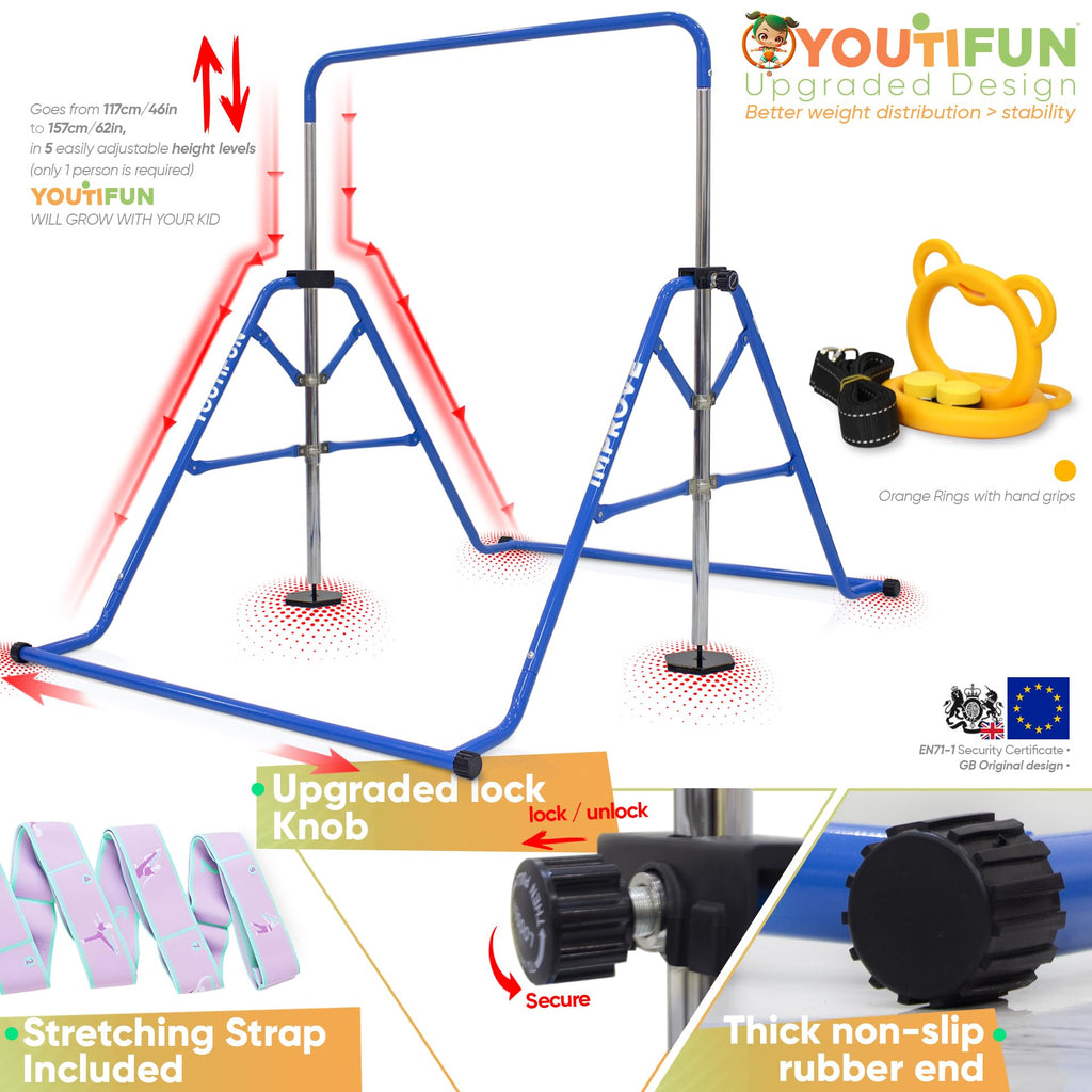 YOUTIFUN Kids Gymnastics Bar | 5-Level Adjustable Home Gym Equipment