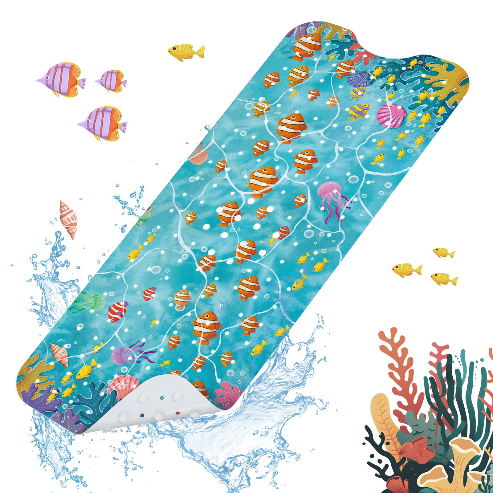 SHUCHING Clownfish Kids Bath Mat – Extra Long 100x40cm Non-Slip PVC