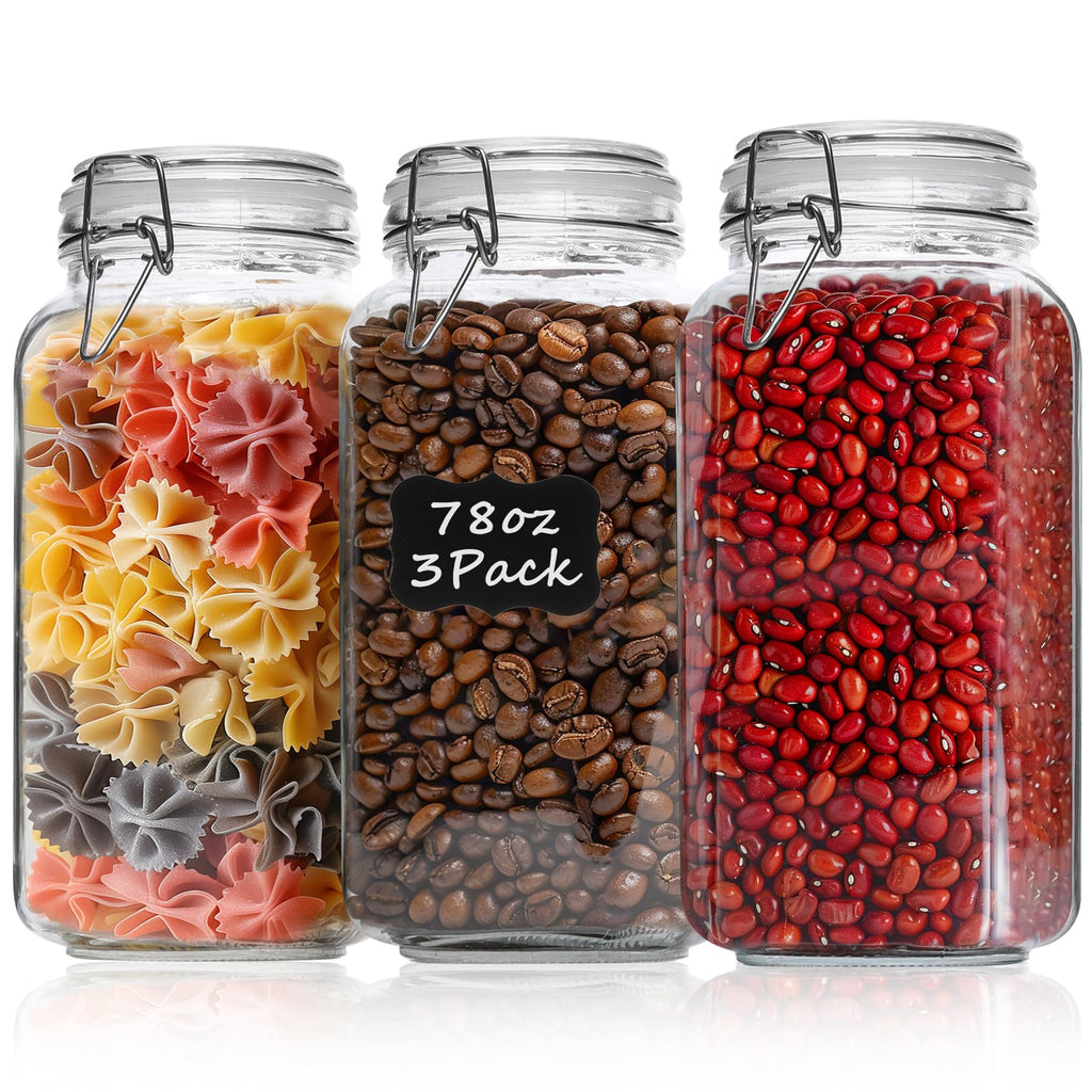 ComSaf Airtight Glass Storage Jars - 2300ML Wide Mouth Canisters, Set of 3