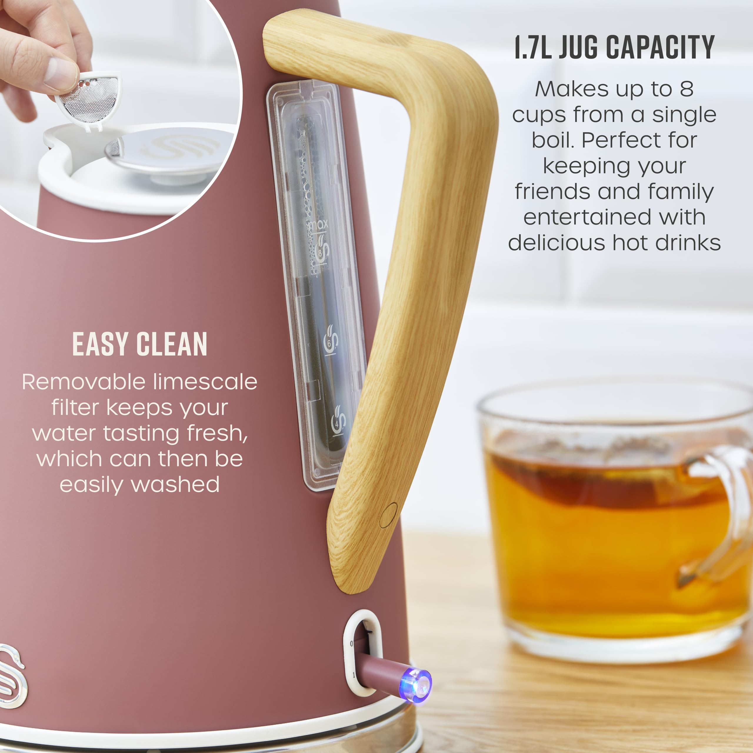 Swan Nordic Cordless Electric Kettle | 1.7L Rapid Boil | Fuchsia Rose