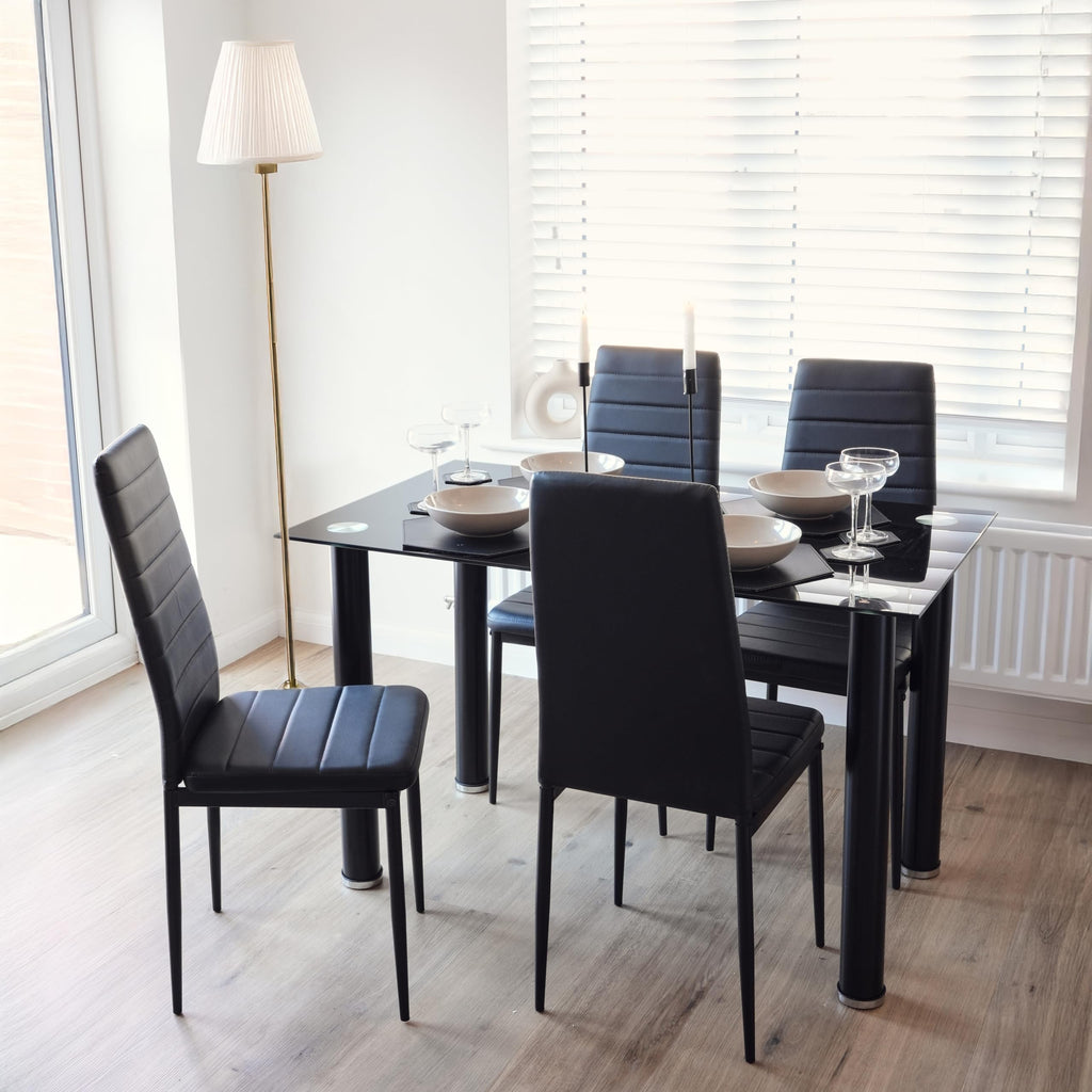 Bravich Dining Table and Chairs Set of 4, Black Tempered Glass 4 Seater Dining Table with High Back PU Leather Chairs - image 1