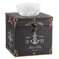 BTSKY Retro PU Leather Square Tissue Box Cover – Dark Brown Wood Holder