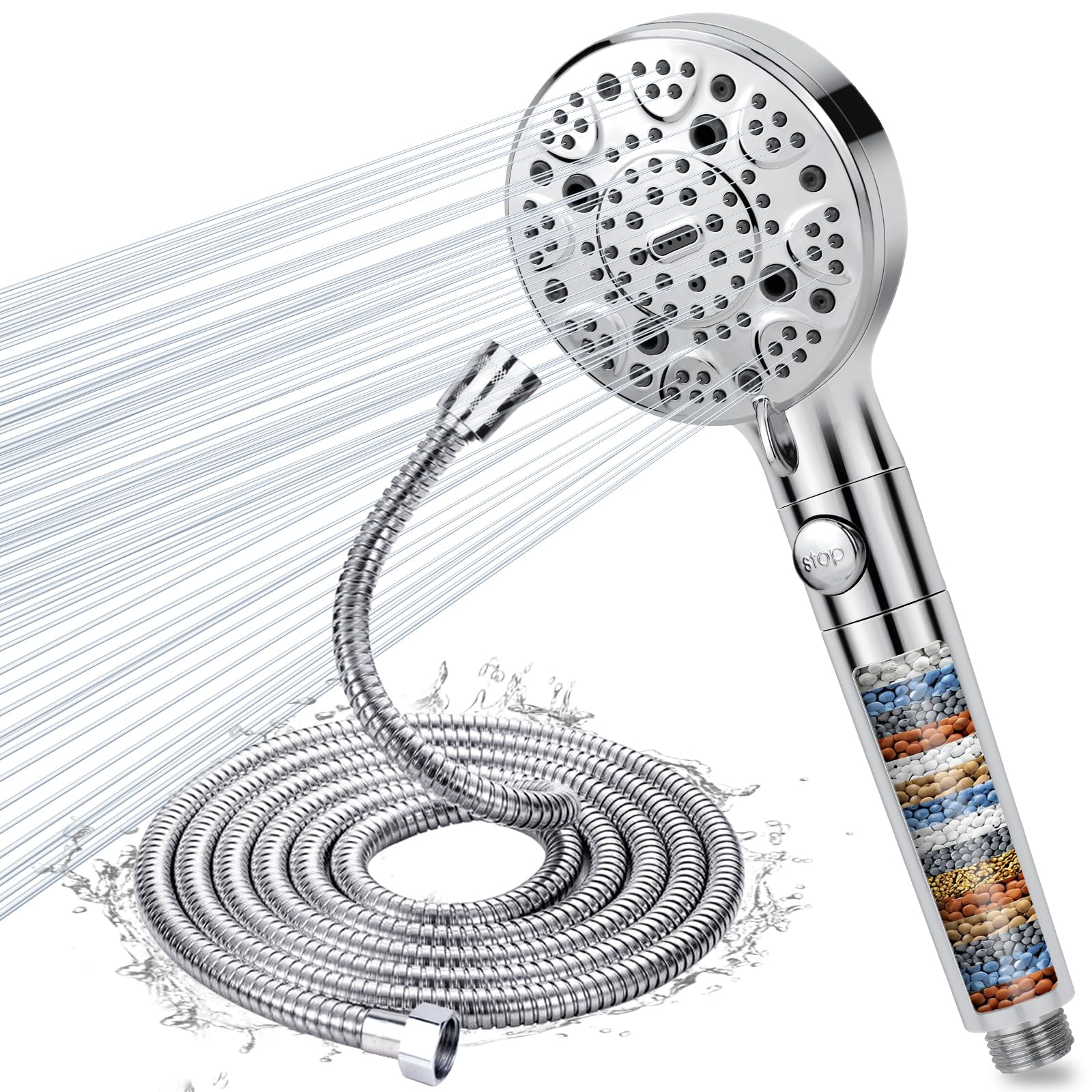 15 Stage Filtered Shower Head with 2M Hose - 9 Spray Modes