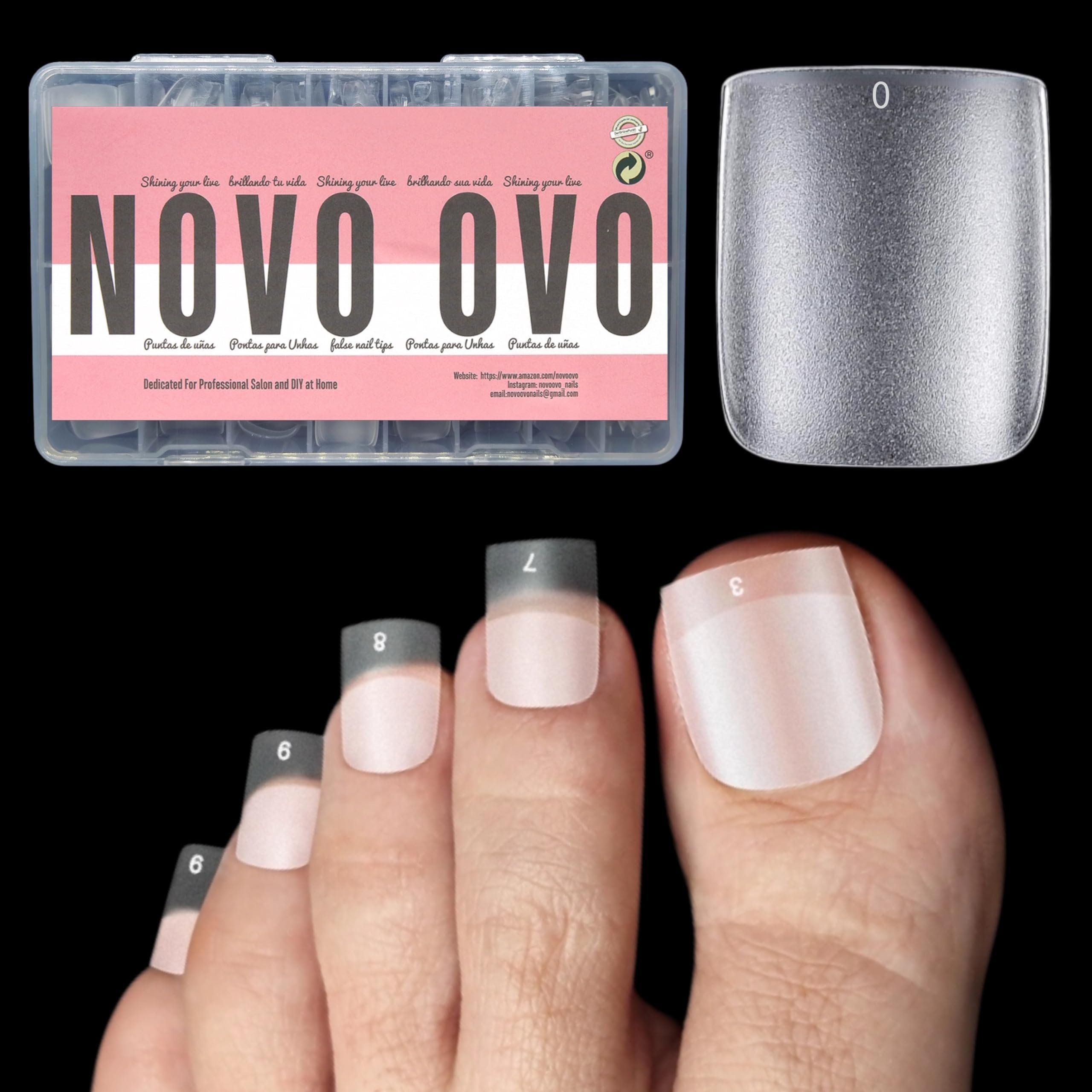 NOVO OVO Long Square Toe Nail Tips – Extra Wide Full Cover Clear Kit
