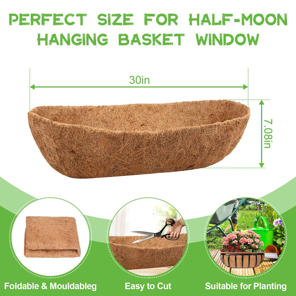 Riare 30-Inch Trough Coco Coir Liners | 4-Pack Natural Fiber Planter Inserts