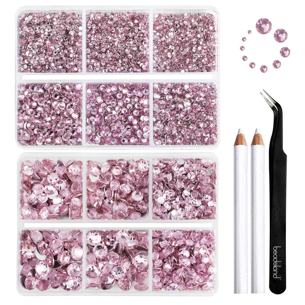 Beadsland Pink Flatback Rhinestones | 8300pcs Glass Nail Gems for Crafts