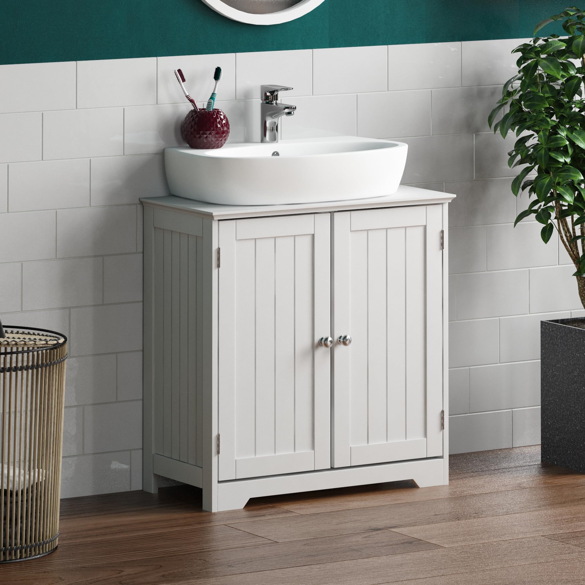 Bath Vida Priano Under Sink Bathroom Cabinet | White 2-Door Storage