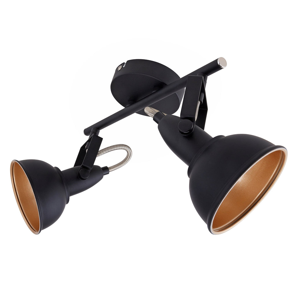 Briloner Leuchten Retro Ceiling Light – 2-Spot Black & Gold Metal Lamp