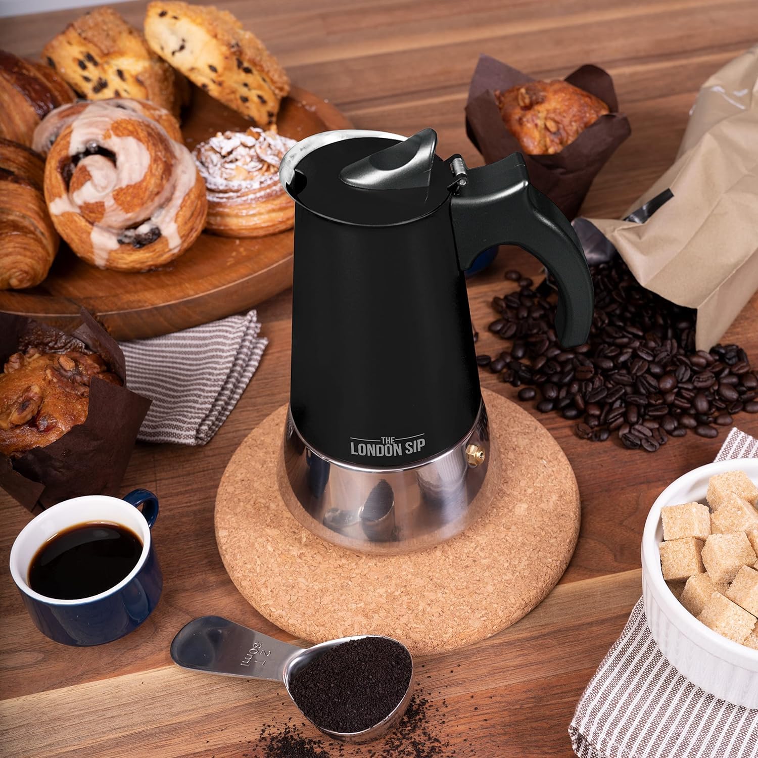 The London Sip Moka Pot | 6-Cup Stainless Steel Induction Coffee Maker