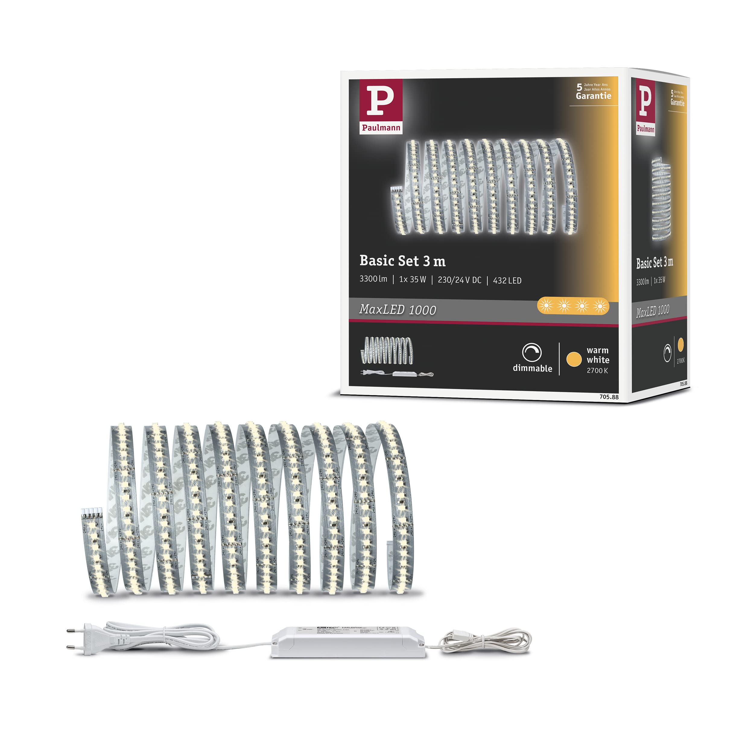 Jolof Store MaxLED 1000 LED Strip Kit – 3m Warm White Silver 40W