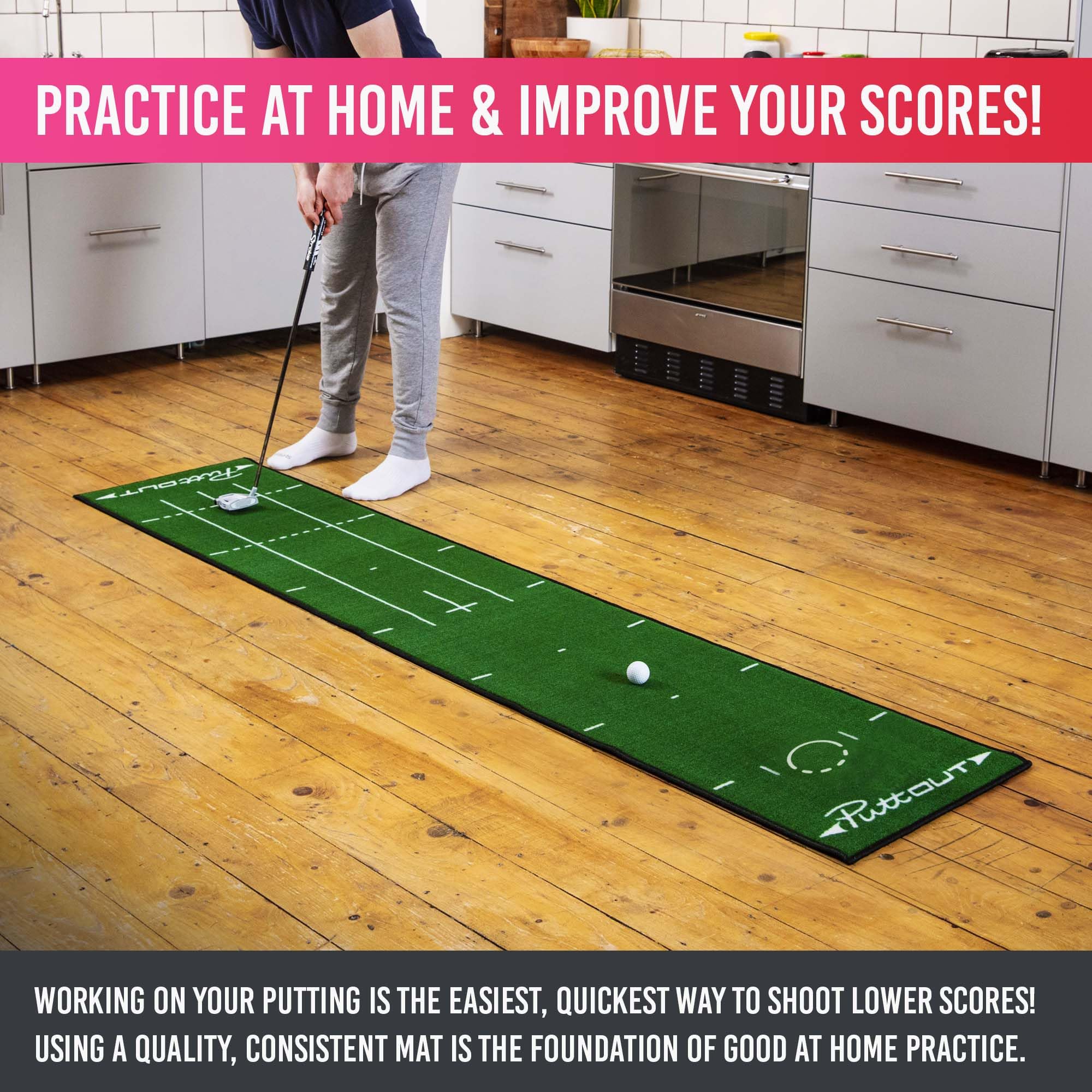 PuttOUT Medium Putting Mat – 240cm x 50cm Indoor Golf Training Aid