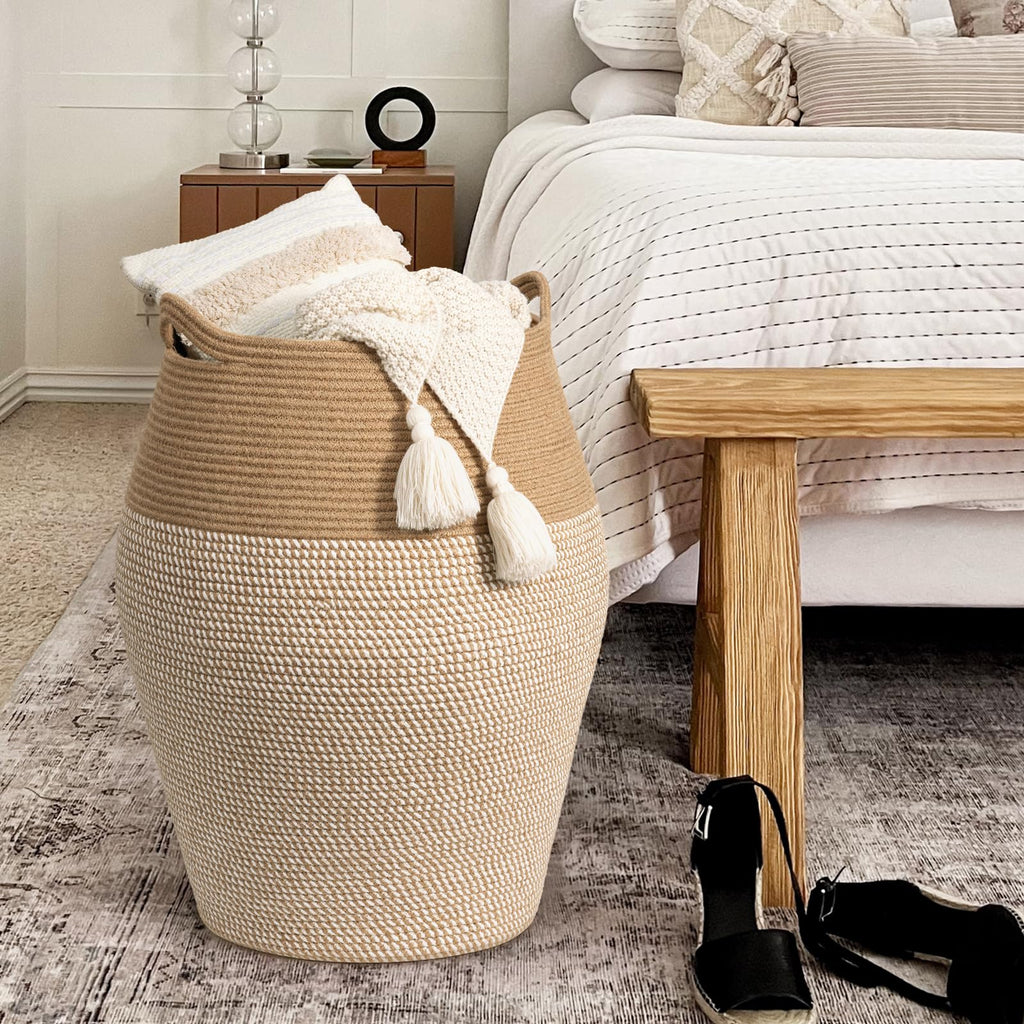 Jolof Store Tall Woven Cotton Rope Laundry Hamper – Large 65cm Basket