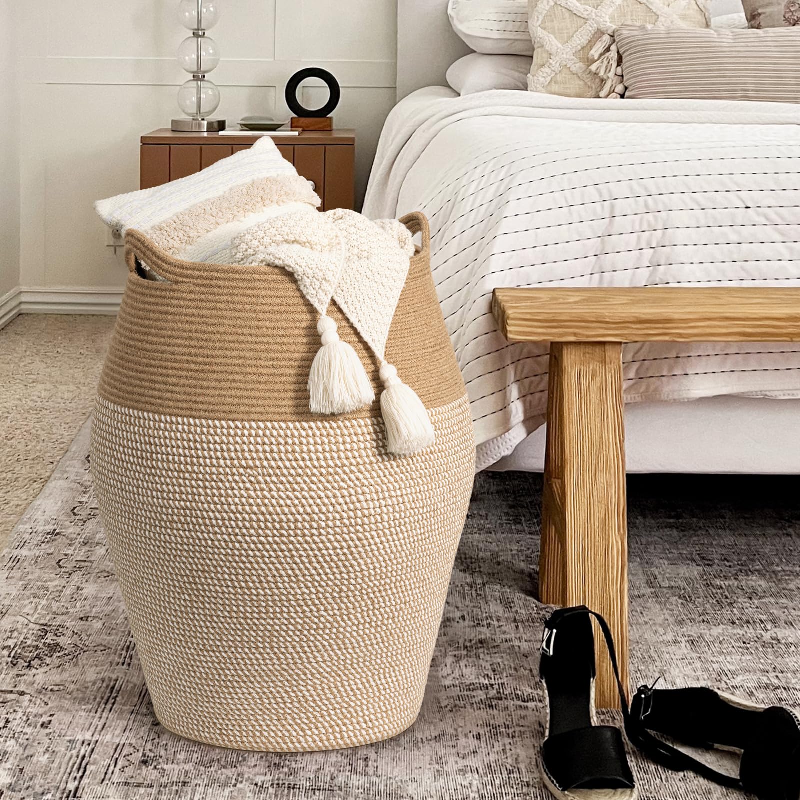 Jolof Store Tall Woven Cotton Rope Laundry Hamper – Large 65cm Basket