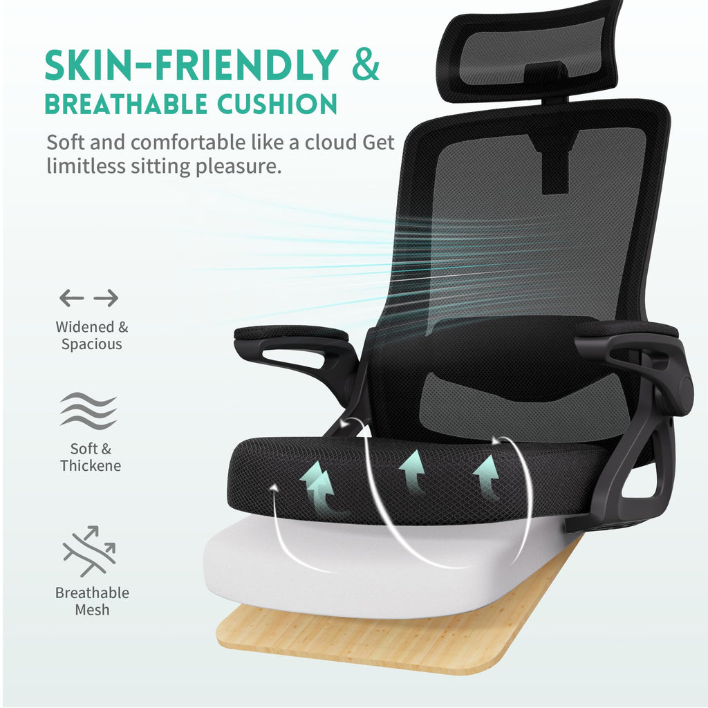 Ergonomic Office Chair, S-Shaped Mesh Desk Chairs, Adjustable Headrest & Lumbar Support, 90°Flip-Up Armrest - image 5