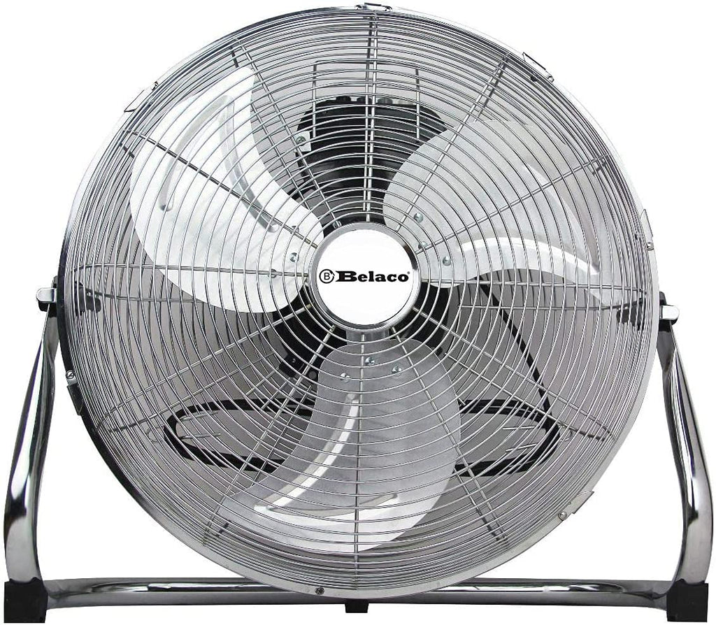 Belaco 18-Inch Metal Floor Fan | 100W High Velocity Chrome Industrial Fan