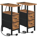 LOAKEKEL Slim Bedside Table Set of 2 with Charging Station and Drawers