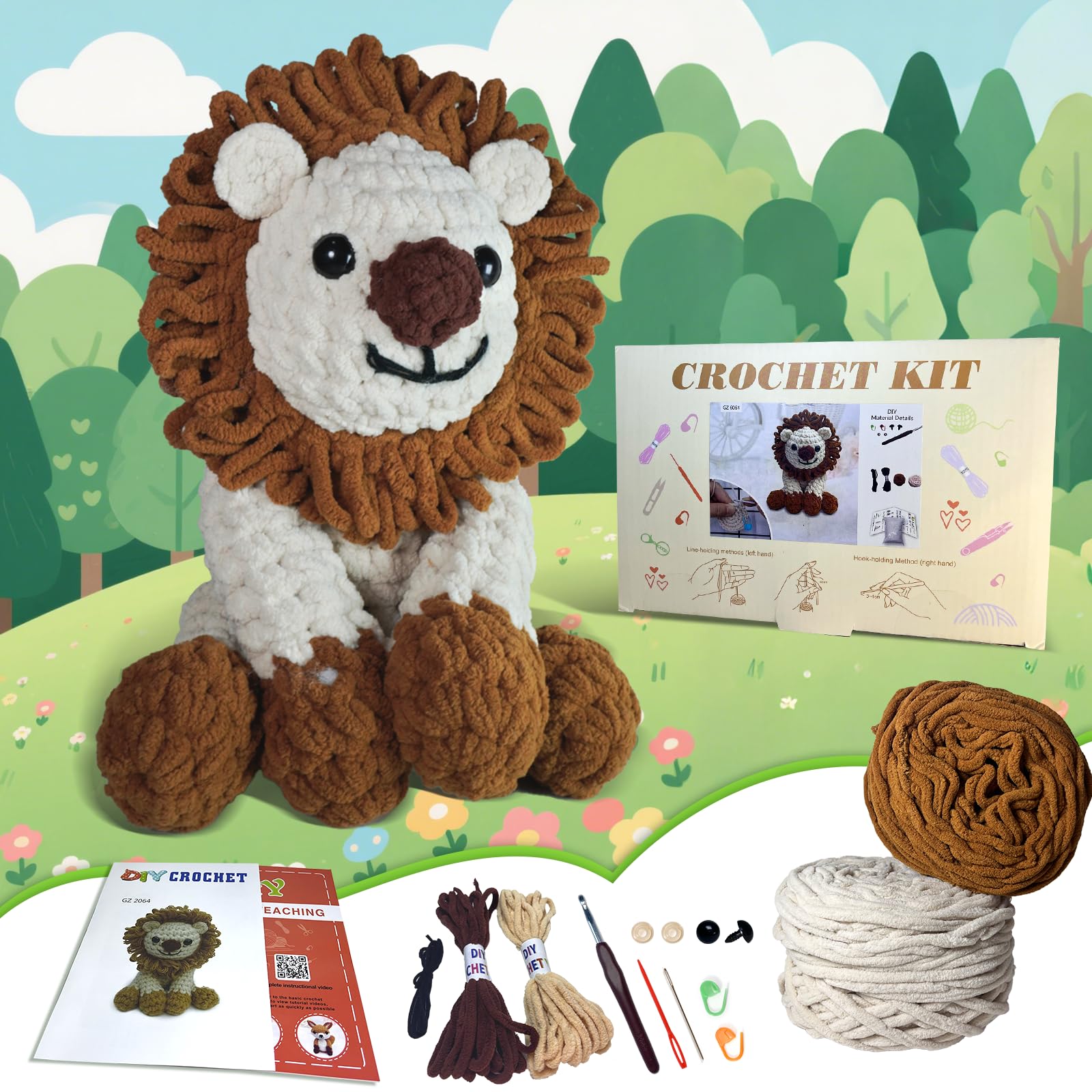 Alutaba Beginner Crochet Kit – 10in Lion Amigurumi with Chenille Yarn