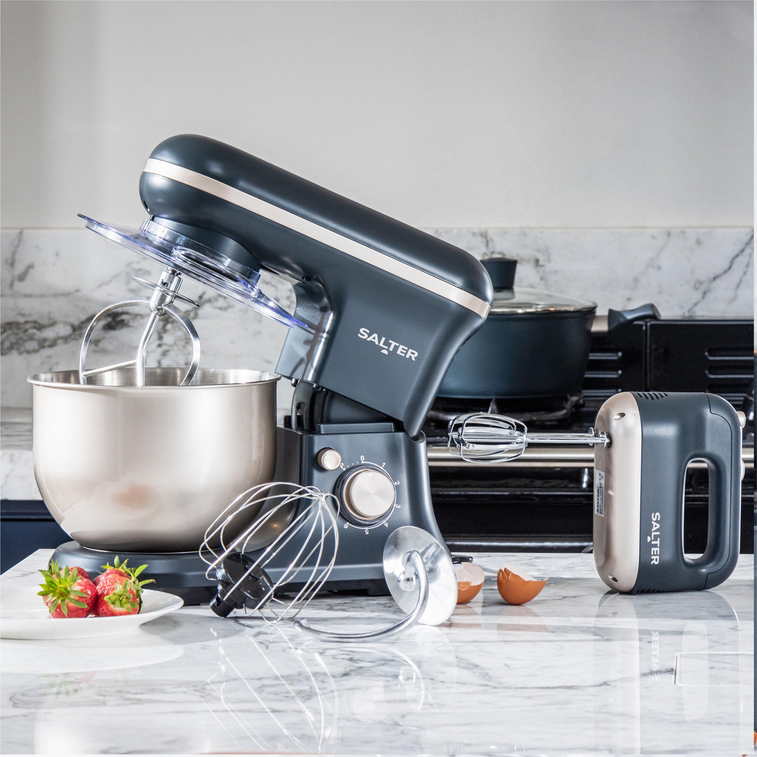 Salter Marino Stand Mixer – 1200W 5L Stainless Steel Bowl, Blue/Grey