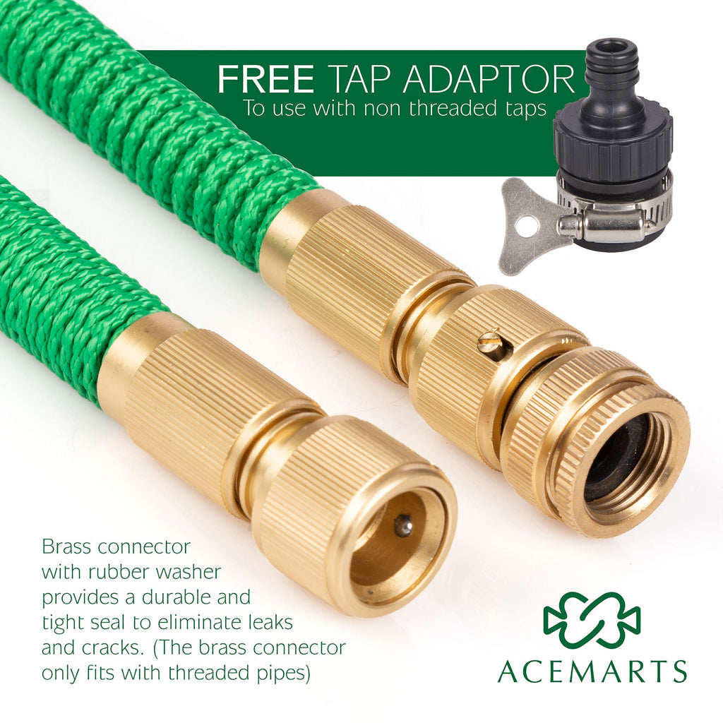 ACEMARTS 100ft Expandable Garden Hose | Brass Connectors & 8-Pattern Nozzle