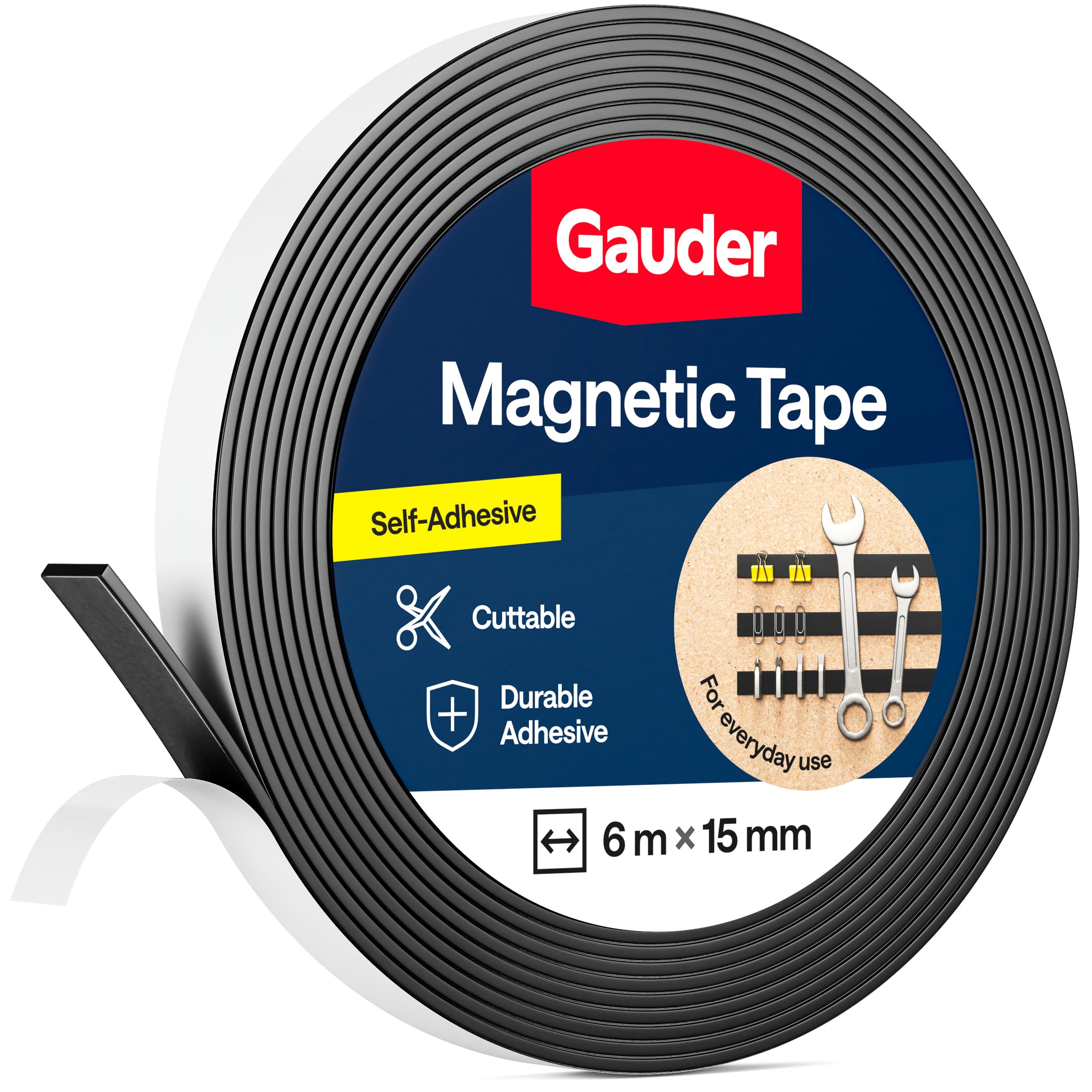 GAUDER Magnetic Tape Self-Adhesive Strip - Strong Magnet (6m x 15mm)