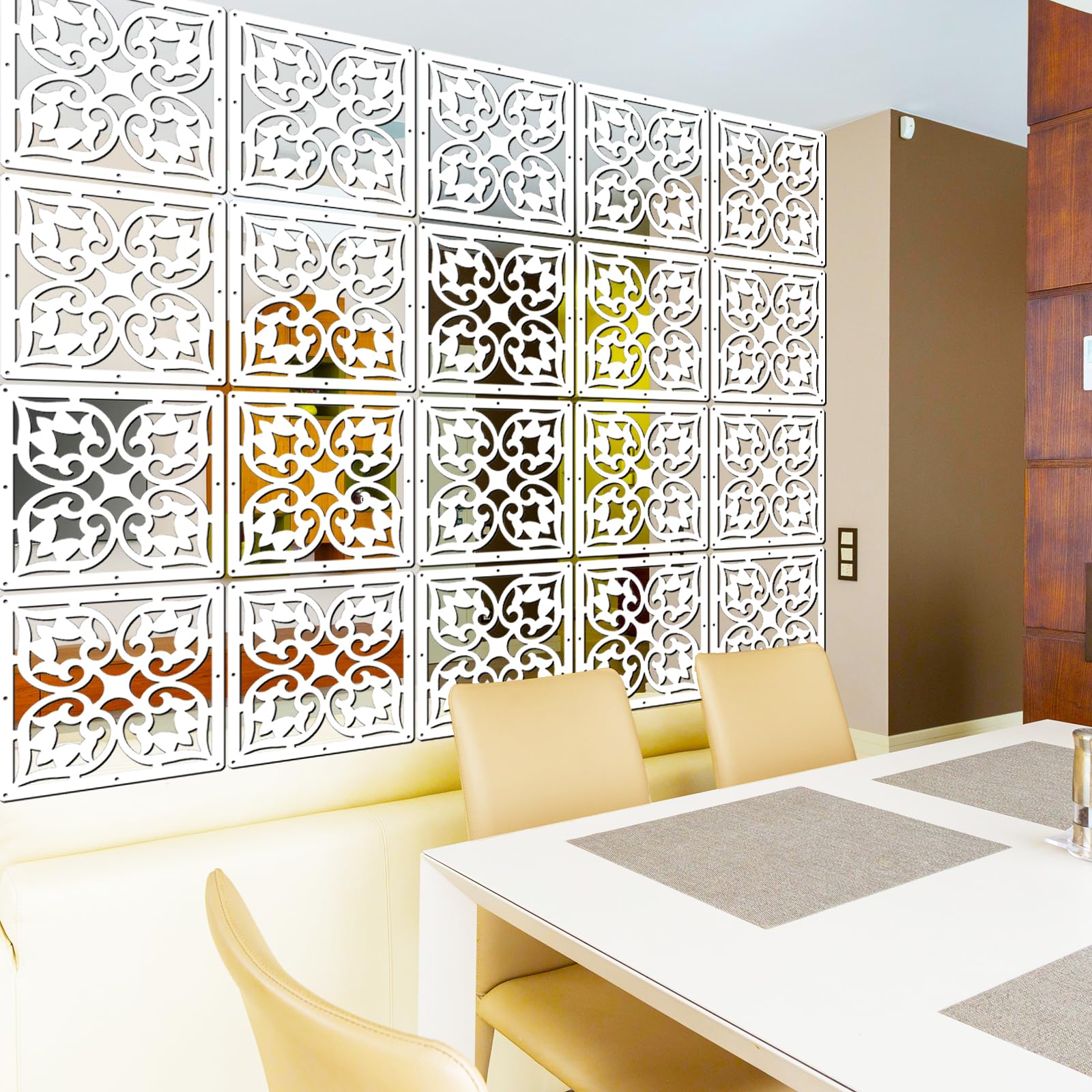 PKEPJ Hanging Room Divider – 10 Piece Wood-Plastic Wall Partition, White