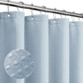 Gibelle Fog Blue Waffle Weave Shower Curtain | Luxury Fabric Bath Decor