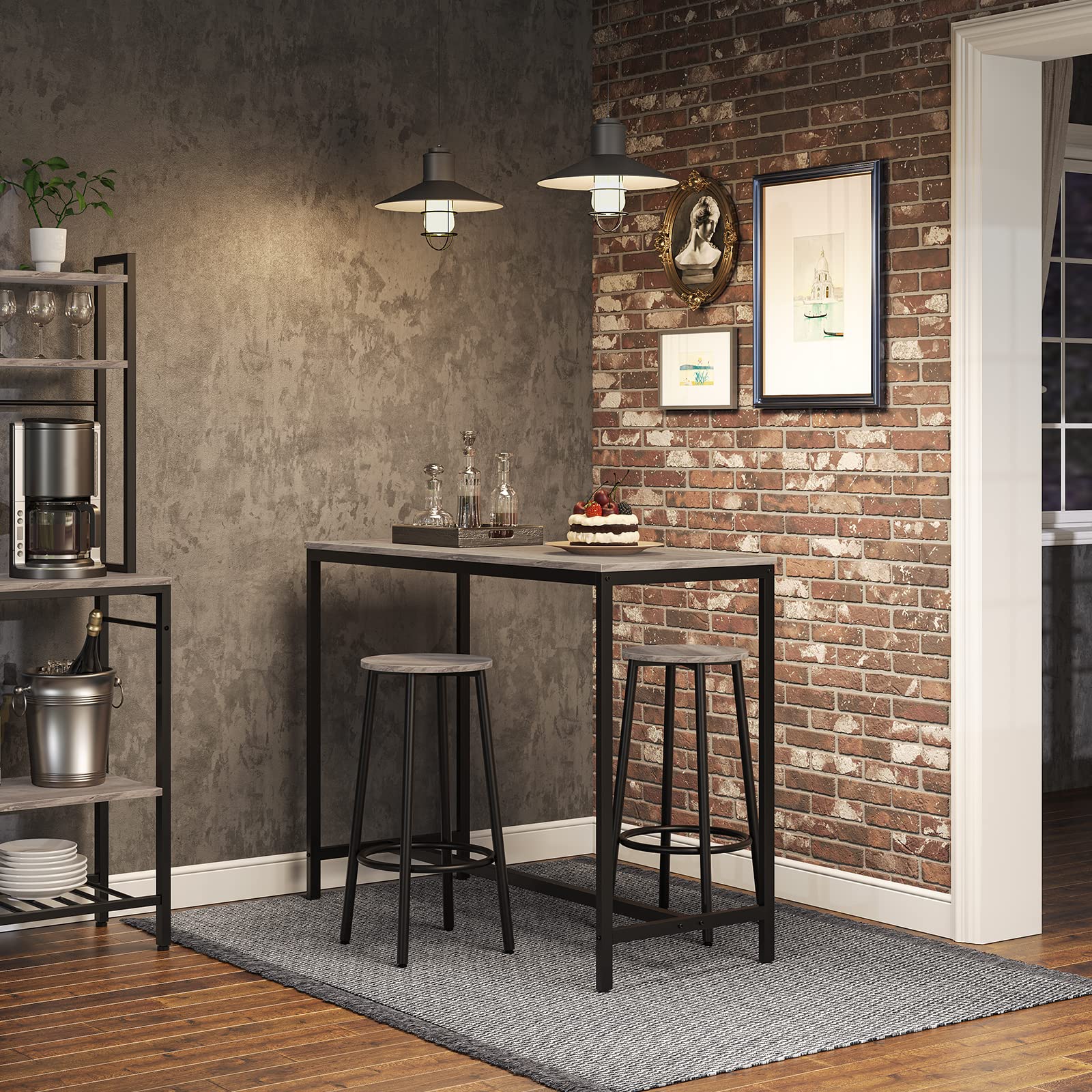 HOOBRO Round Bar Stools Set of 2 | Industrial Greige Kitchen Pub Chairs
