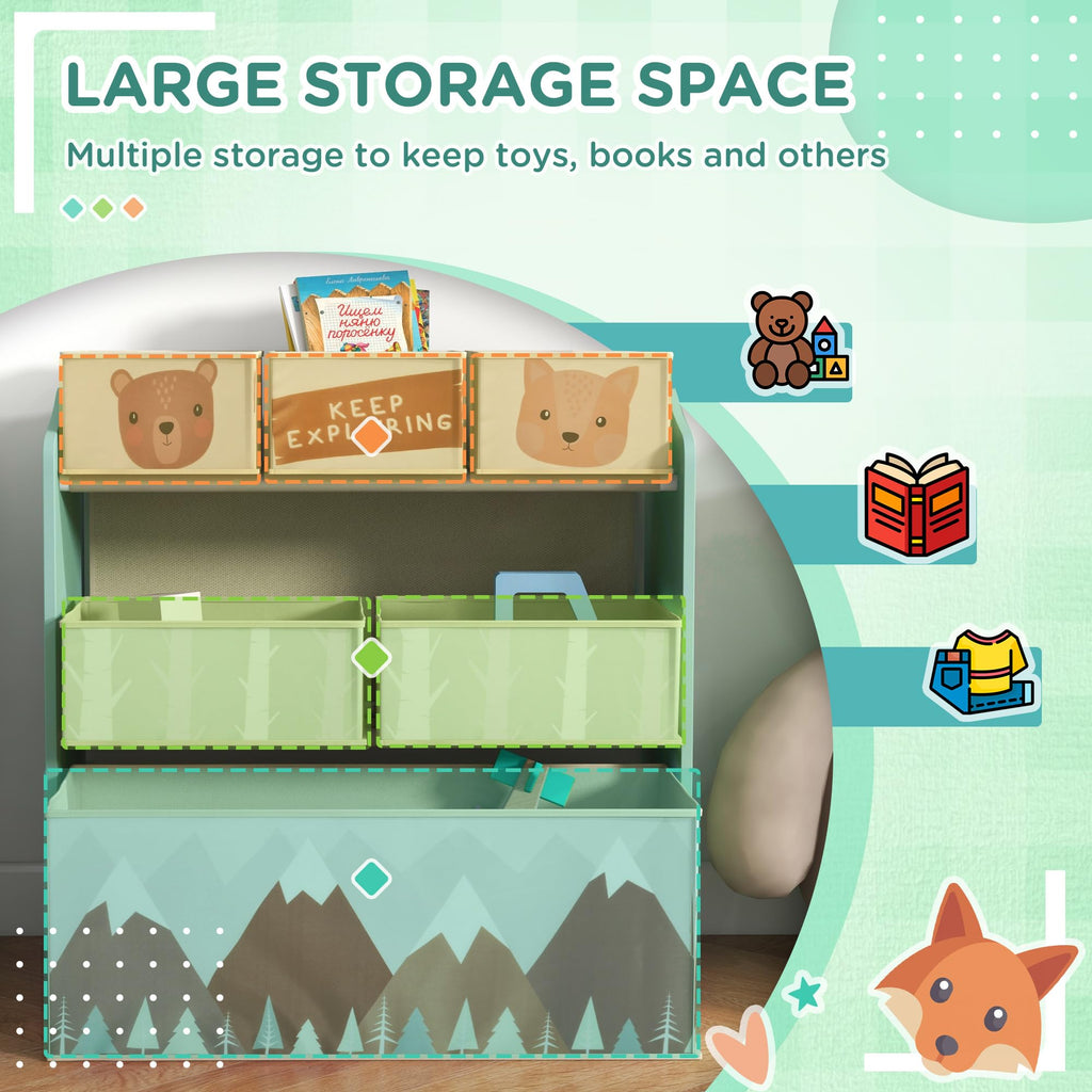 ZONEKIZ Kids Toy Storage Organiser | 6 Fabric Bins Unit - Green