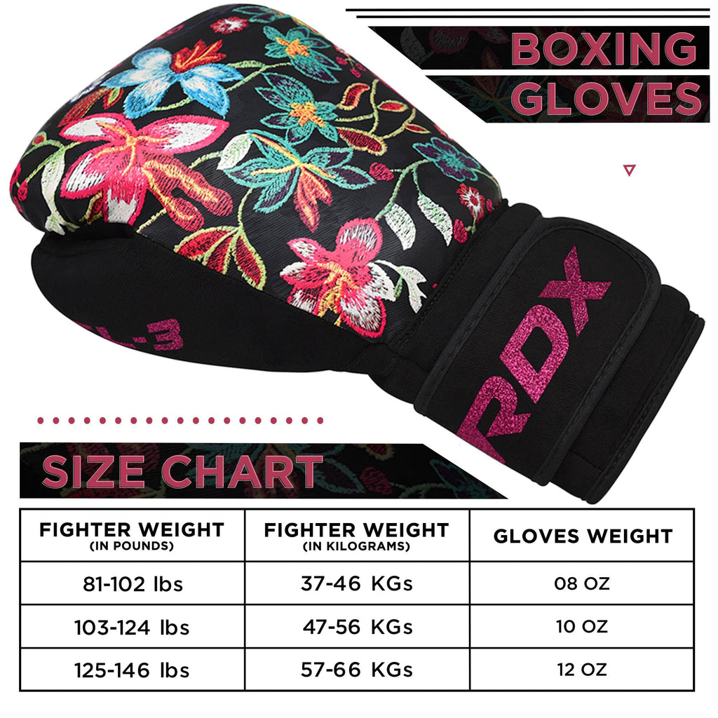 RDX Women Boxing Gloves | Flora Skin Leather Sparring & Muay Thai Mitts