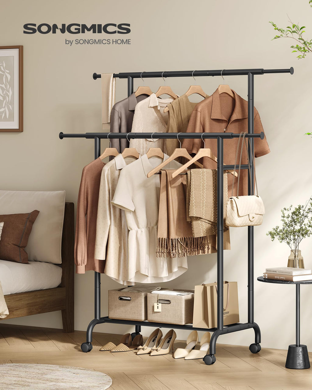 SONGMICS Double Clothes Rail – Extendable Heavy-Duty Metal Rack, Ink
